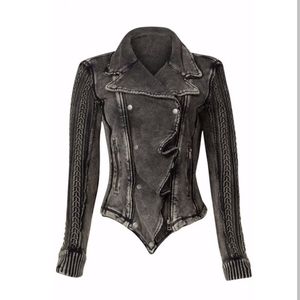 Free People Ruffle Moto Knit Sweater Sz. XS Black